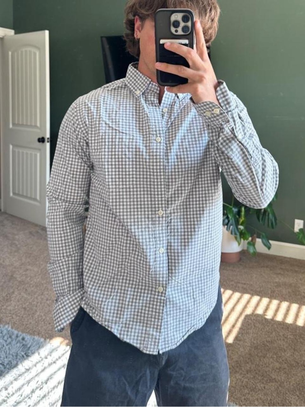 Merona Blue and White Gingham Button-Down Shirt